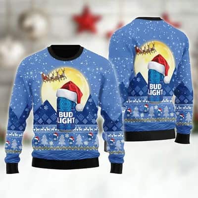 Santa Claus Bud Light Beer Ugly Christmas Sweater Sleigh Pattern