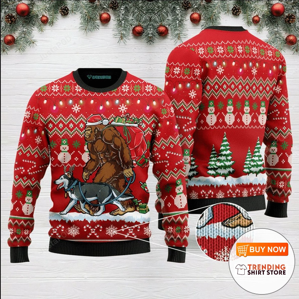 Bigfoot Husky Ugly Christmas Sweater