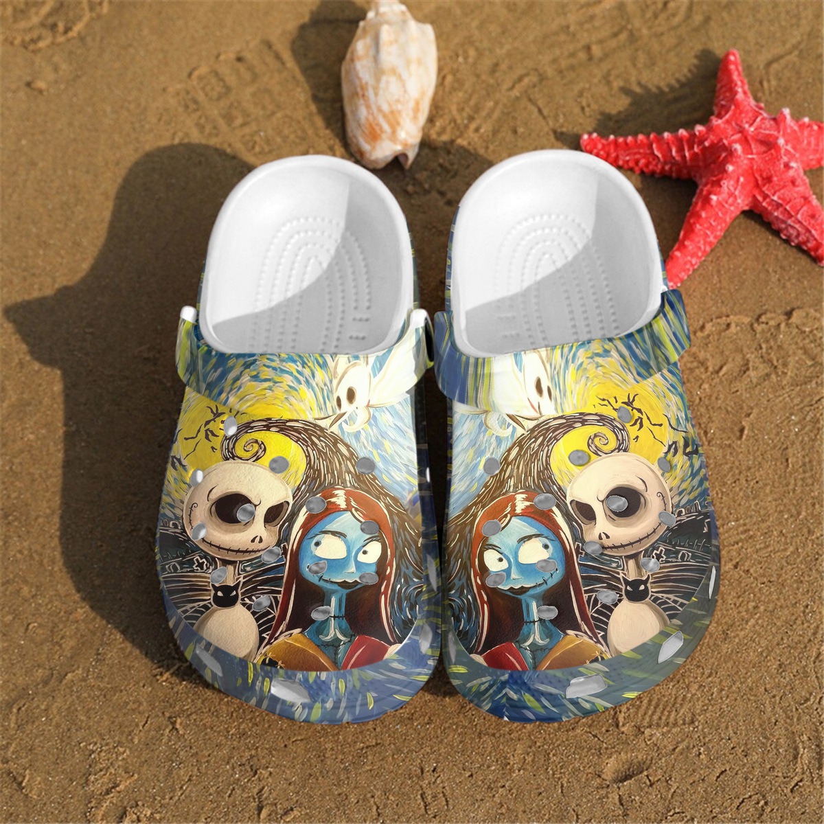 Jack Skellington And Sally he Nightmare Before Christmas VanGogh Painting Crocs Clogs