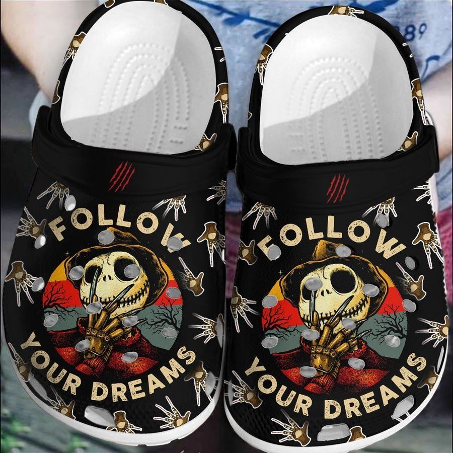 Freddy Krueger Jack Skellington Crocs Clogs Follow Your Dreams