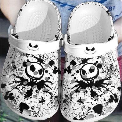 Jack Skellington Crocs Clogs Splatter Black Ink Jack Skellington Crocs Clogs Splatter Black Ink