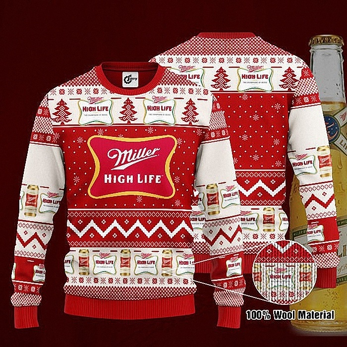 Miller High Life Ugly Christmas Sweater Cool Gift For Beer Lover