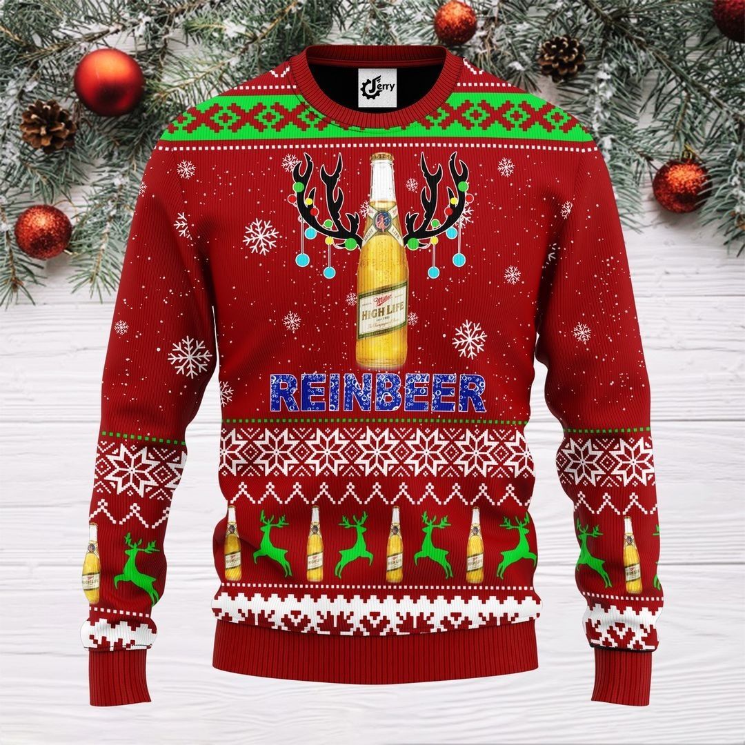 Miller High Life Ugly Christmas Sweater Reinbeer Halloween Gift Miller High Life Ugly Christmas Sweater Reinbeer Halloween Gift