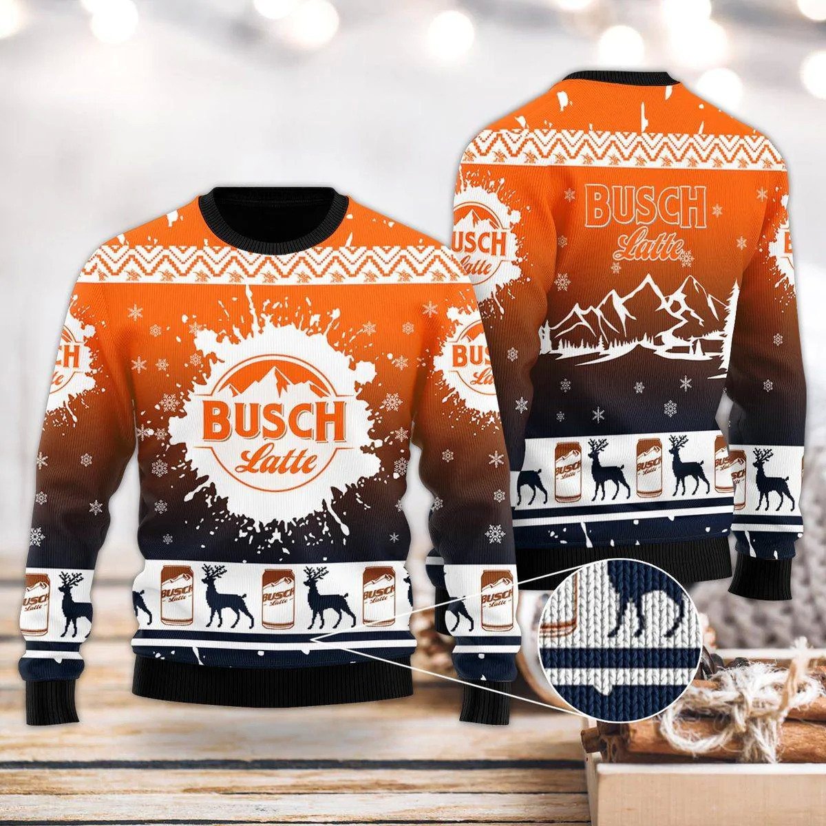 Busch Latte Ugly Christmas Sweater Orange Deer Christmas Gift