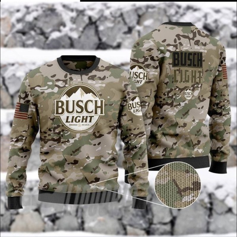 Military Camouflage Busch Light Ugly Christmas Sweater Xmas Gift Military Camouflage Busch Light Ugly Christmas Sweater Xmas Gift