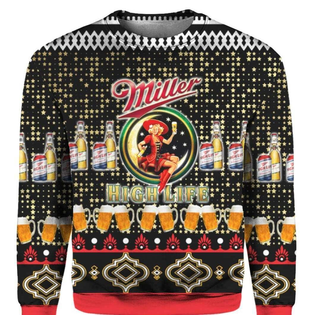 Miller High Life Ugly Christmas Sweater Surprise Gift For Beer Drinkers