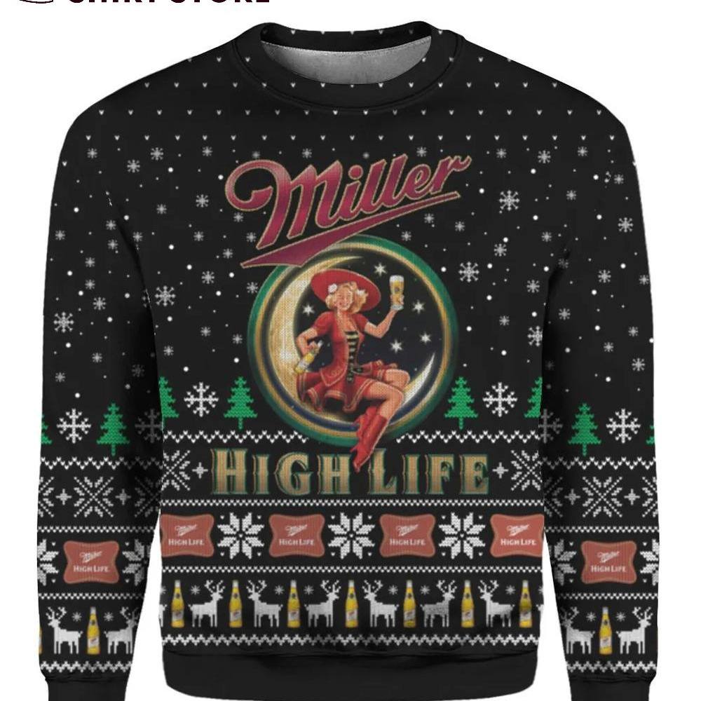 Miller High Life Ugly Christmas Sweater Xmas Gifts For Beer Lovers