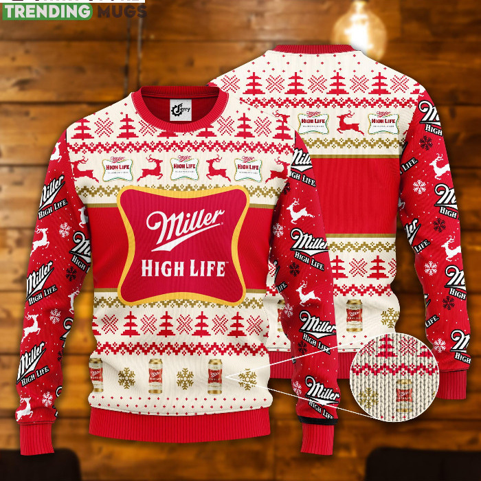 Red Miller High Life Ugly Christmas Sweater Beer Lovers Gift