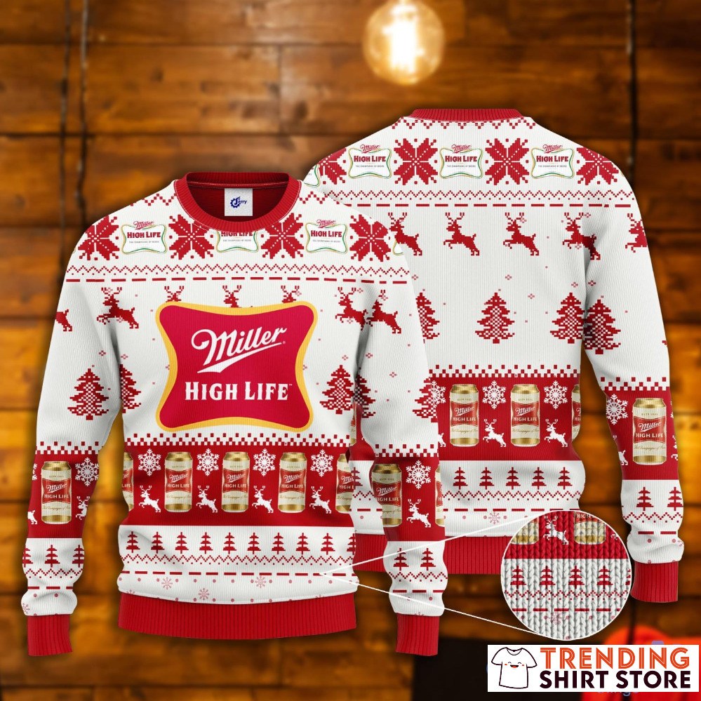 Miller High Life Ugly Christmas Sweater Reindeer Xmas Gift