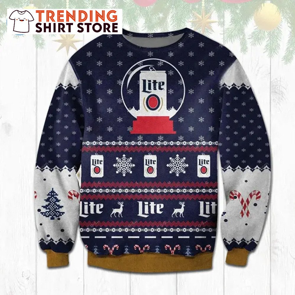 Miller Lite Ugly Christmas Sweater Xmas Snowflakes