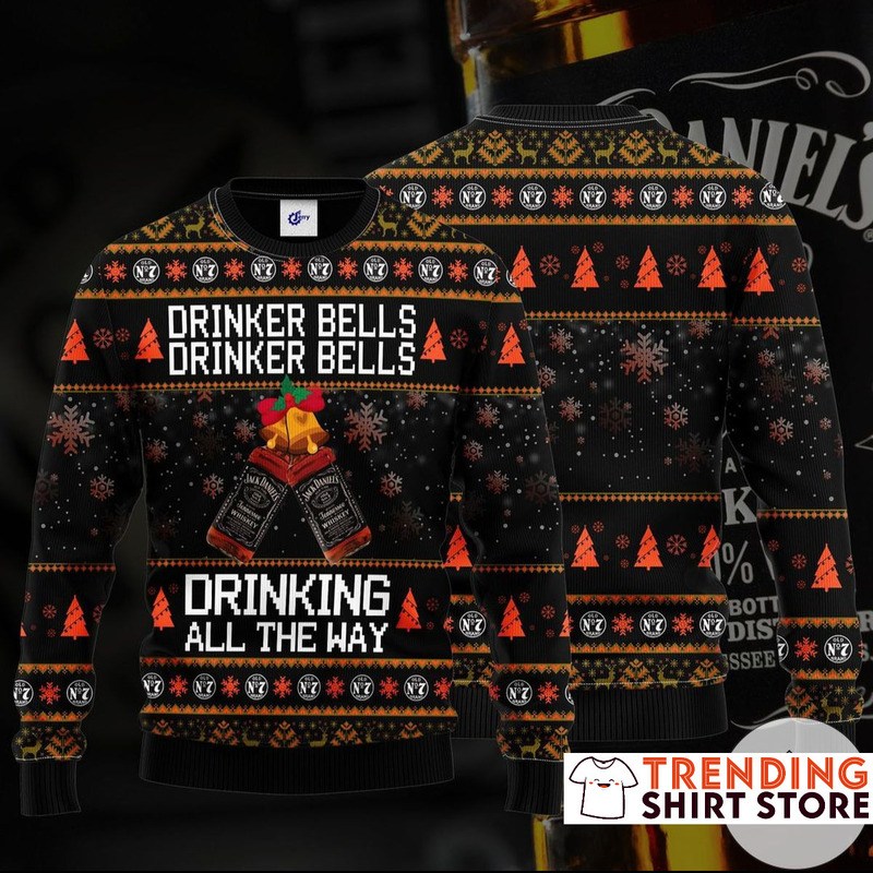 Jack Daniels Ugly Christmas Sweater Drinker Bells Drinking All The Way Jack Daniels Ugly Christmas Sweater Drinker Bells Drinking All The Way