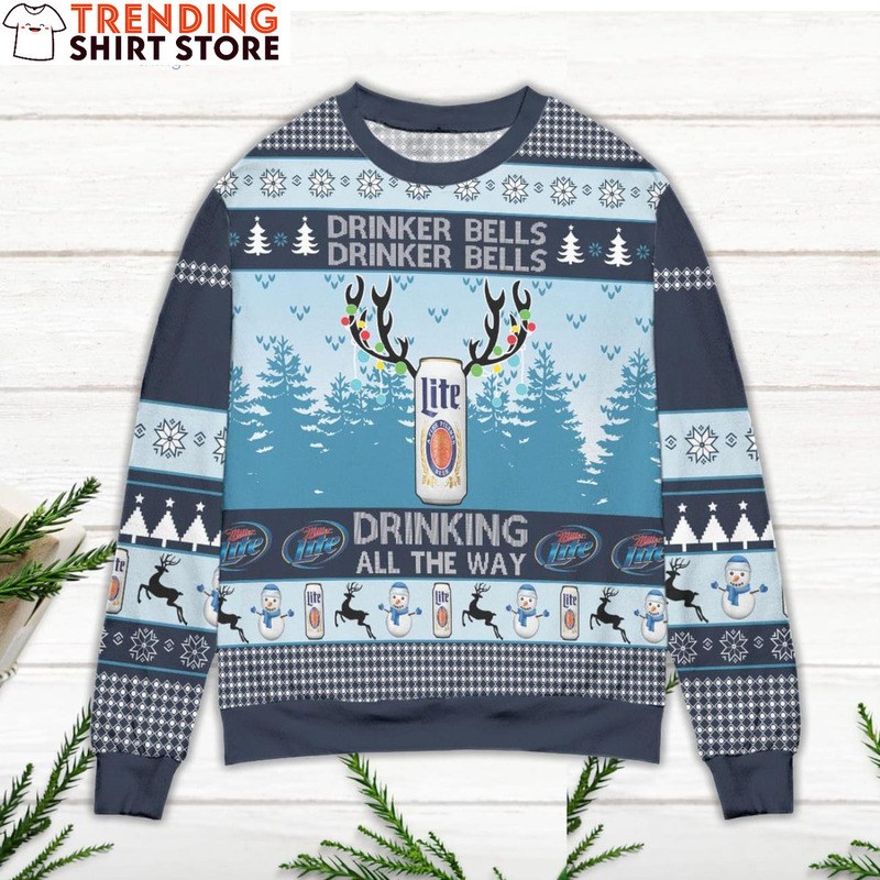 Miller Lite Christmas Ugly Christmas Sweater Drinking All The Way