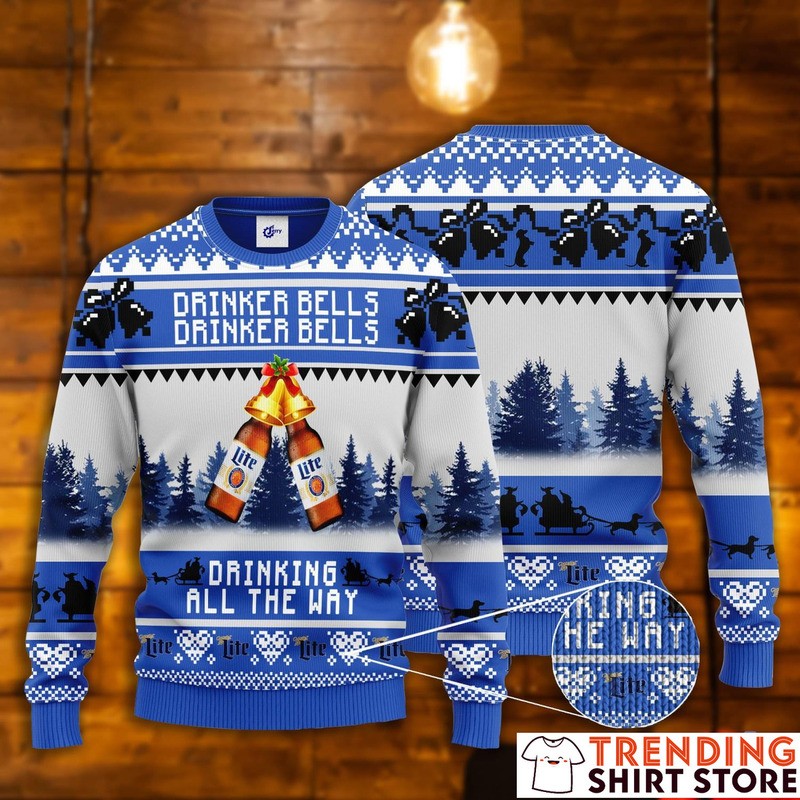 Miller Lite Christmas Ugly Christmas Sweater Drinker Bells Drinking All The Way Miller Lite Christmas Ugly Christmas Sweater Drinker Bells Drinking All The Way
