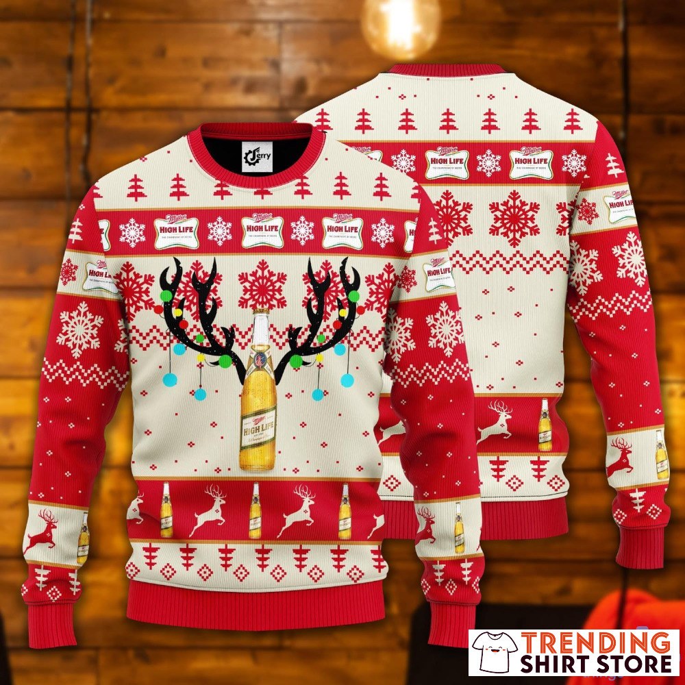 Xmas Miller High Life Ugly Christmas Sweater Reindeer Horns