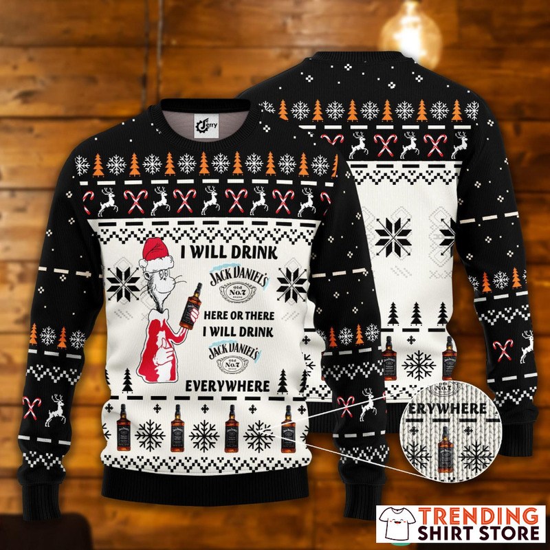 Dr. Seuss I Will Drink Jack Daniels Everywhere Ugly Christmas Sweater Dr. Seuss I Will Drink Jack Daniels Everywhere Ugly Christmas Sweater