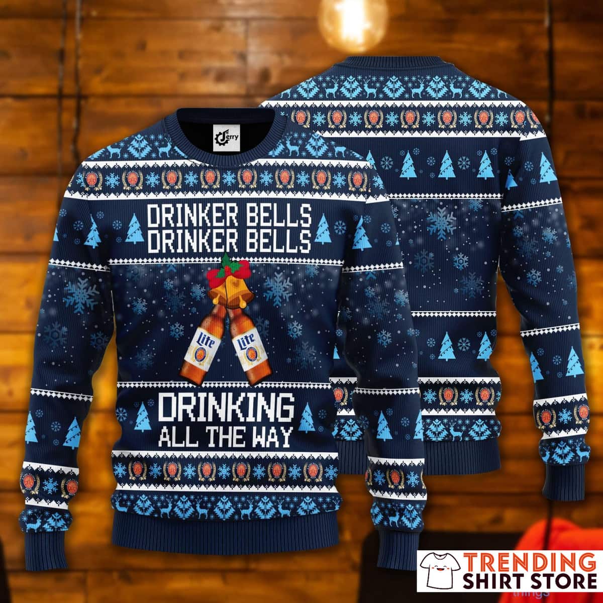 Miller Lite Ugly Christmas Sweater Drinker Bells Drink All The Way
