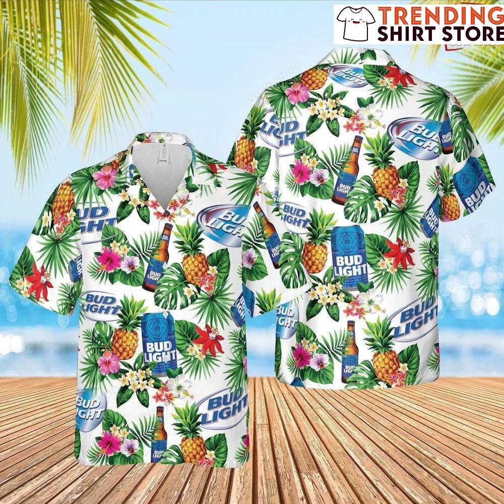 Bud Light Beer Hawaiian Shirt Pineapple Tropical Flower