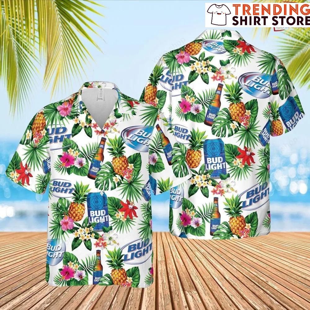 Bud Light Beer Hawaiian Shirt Pineapple Tropical Flower Bud Light Beer Hawaiian Shirt Pineapple Tropical Flower