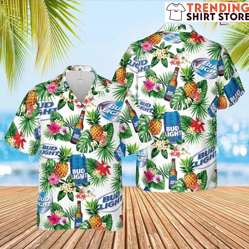 Bud Light Beer Hawaiian Shirt Pineapple Tropical Flower Bud Light Beer Hawaiian Shirt Pineapple Tropical Flower