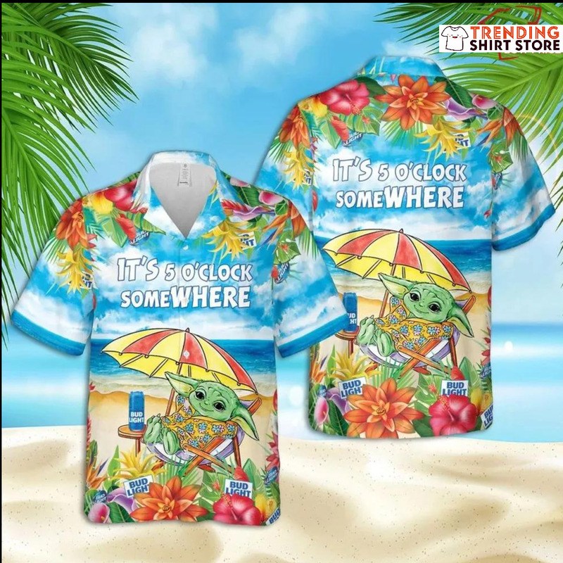 Bud Light Hawaiian Shirt Baby Yoda It's 5 O'Clock Somewhere