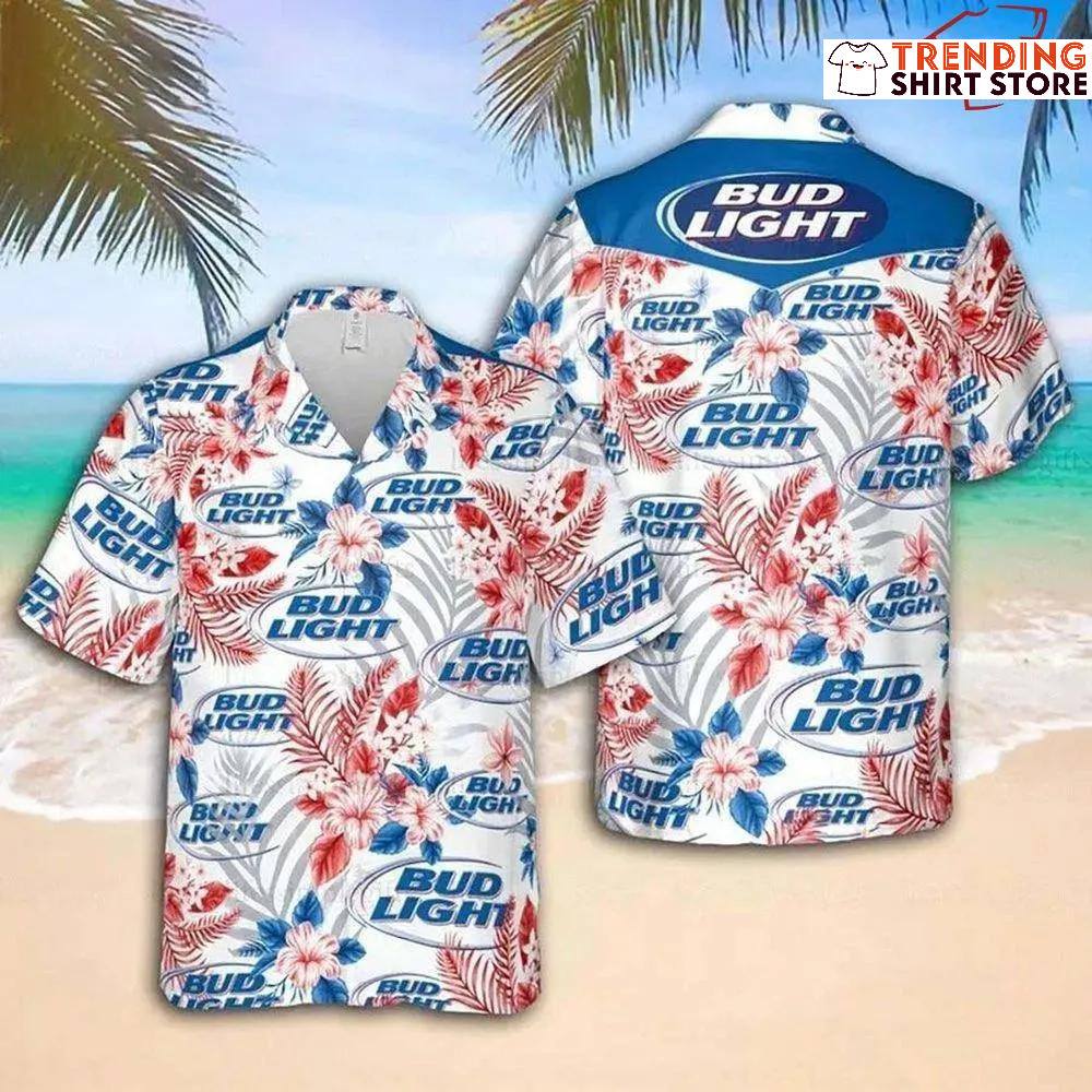 Bud Light Beer Hibiscus Flower Hawaiian Shirt