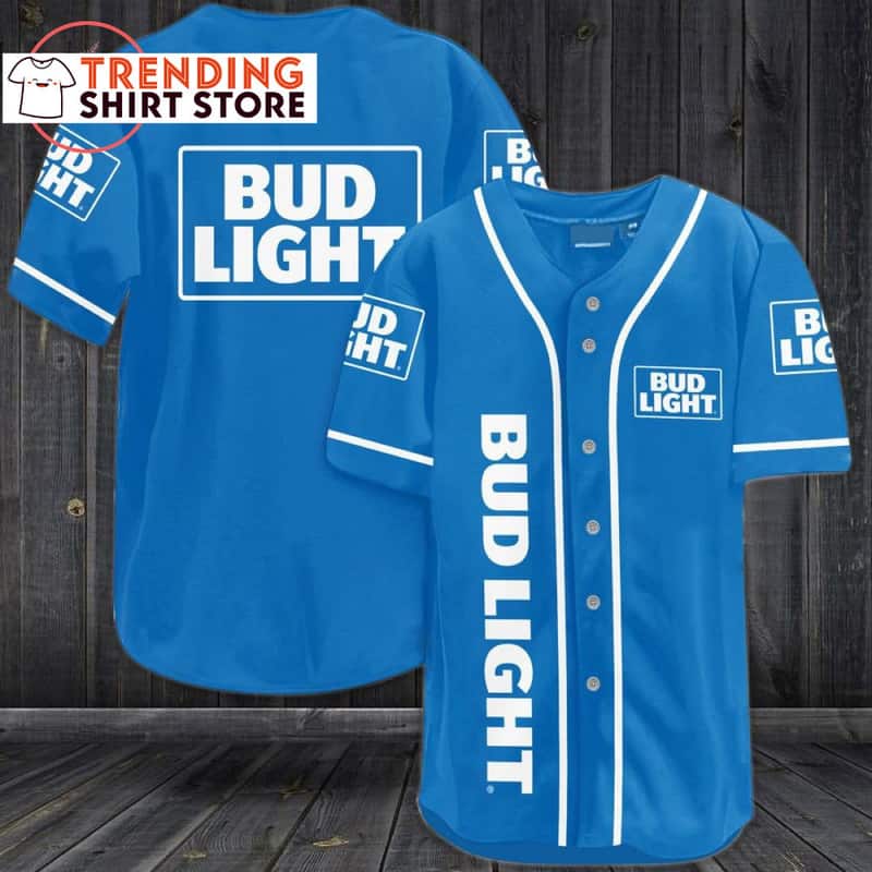 Bud Light Beer Blue Baseball Jersey Bud Light Beer Blue Baseball Jersey