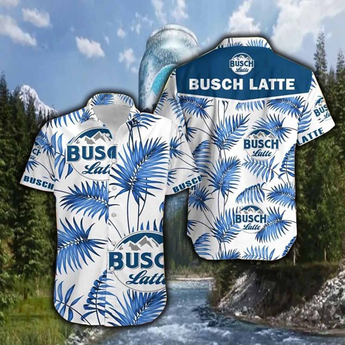 Busch Latte Summer Hawaiian Shirt Blue Leaf