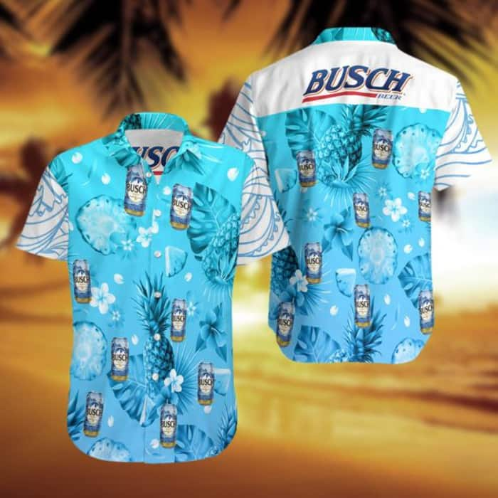 Busch Latte Pine Blue Hibiscus Hawaiian Shirt