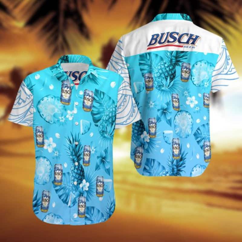 Busch Latte Pine Blue Hibiscus Hawaiian Shirt Busch Latte Pine Blue Hibiscus Hawaiian Shirt