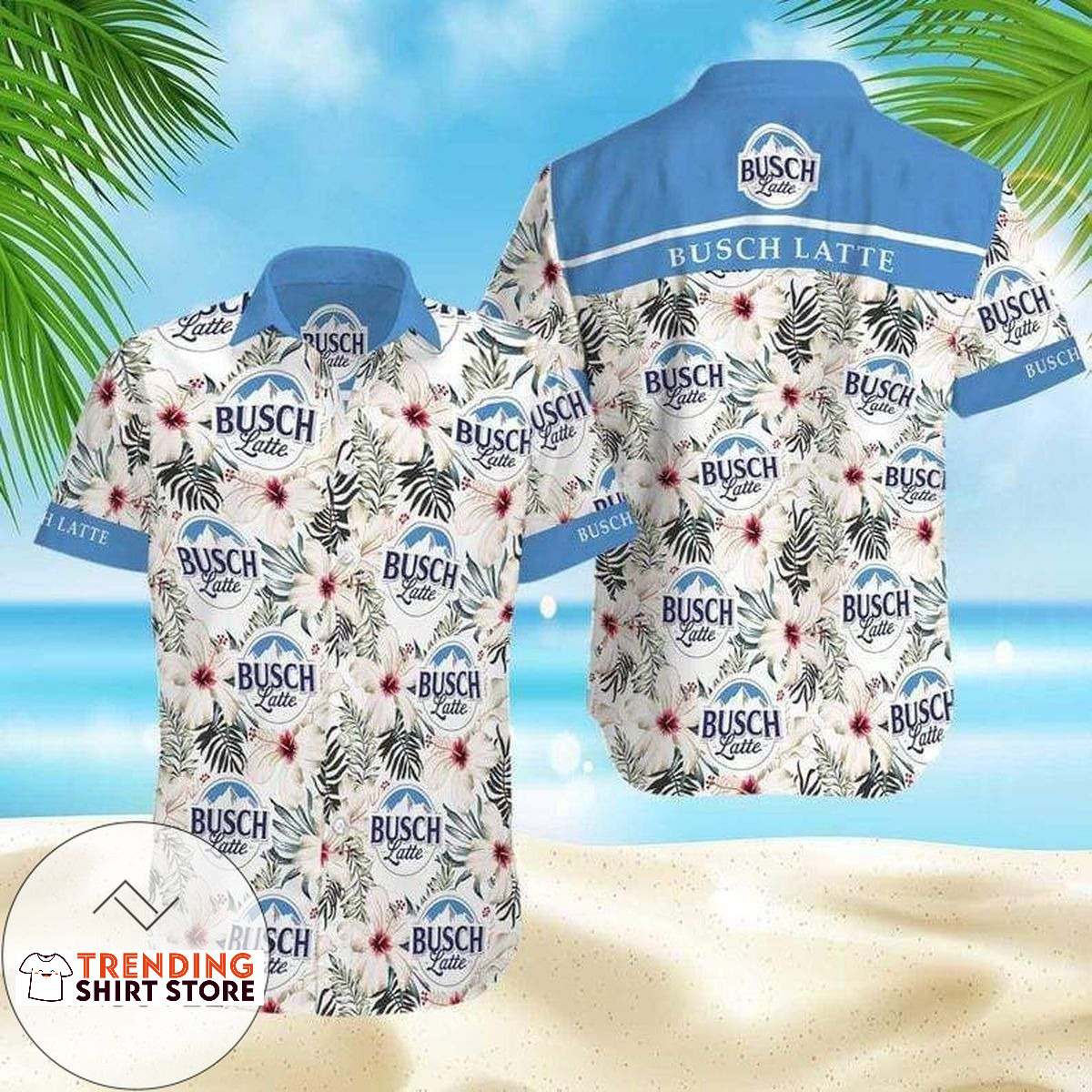 Busch Latte Hawaiian Shirt Hibiscus Flower Summer Holiday Gift