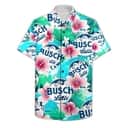 Busch Latte Tropical Palm Leaf Hibiscus Hawaiian Shirt Busch Latte Tropical Palm Leaf Hibiscus Hawaiian Shirt