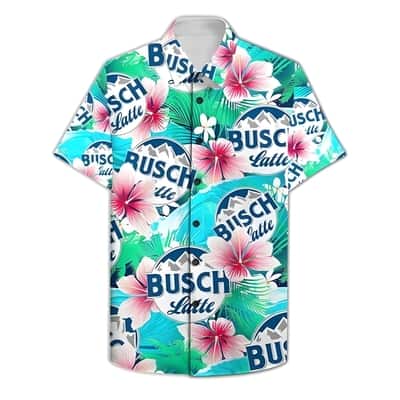 Busch Latte Tropical Palm Leaf Hibiscus Hawaiian Shirt Busch Latte Tropical Palm Leaf Hibiscus Hawaiian Shirt