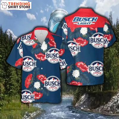 Busch Light Hawaiian Shirt Apple Tropical Floral Busch Light Hawaiian Shirt Apple Tropical Floral