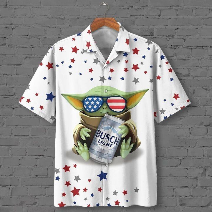 Star Wars Baby Yoda Hugs Busch Light Hawaiian Shirt Star Wars Baby Yoda Hugs Busch Light Hawaiian Shirt