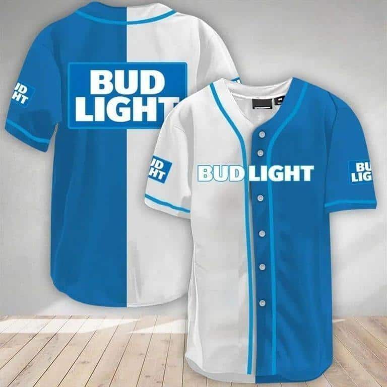 Blue White Bud Light Baseball Jersey Blue White Bud Light Baseball Jersey