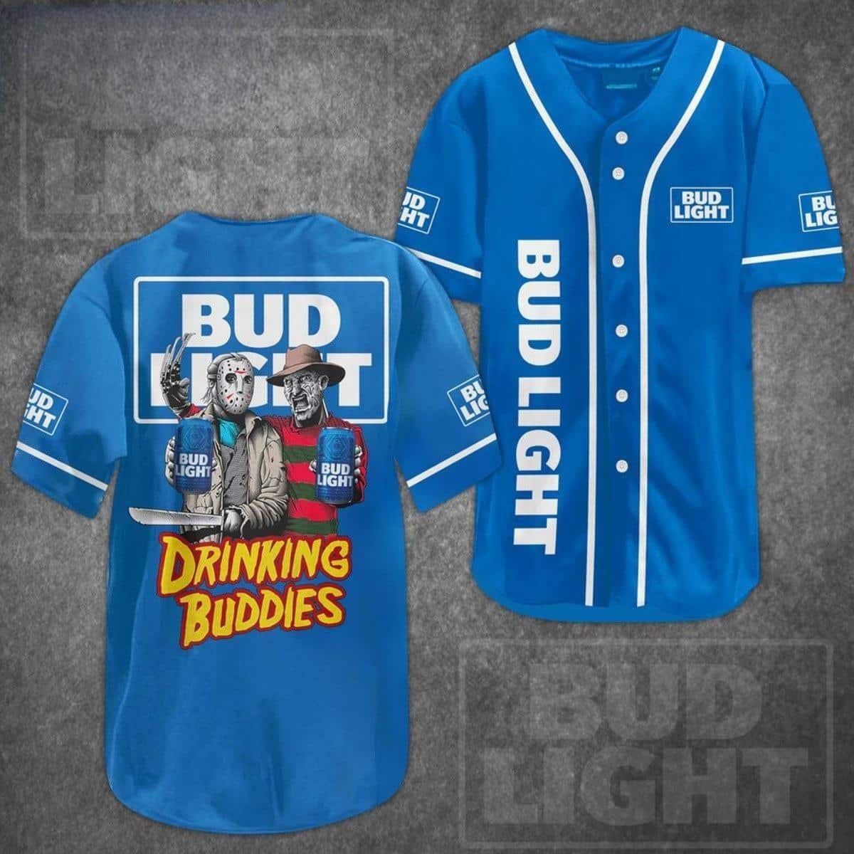 Drinking Buddies Bud Light Baseball Jersey Jason Voorhees Freddy Krueger Drinking Buddies Bud Light Baseball Jersey Jason Voorhees Freddy Krueger