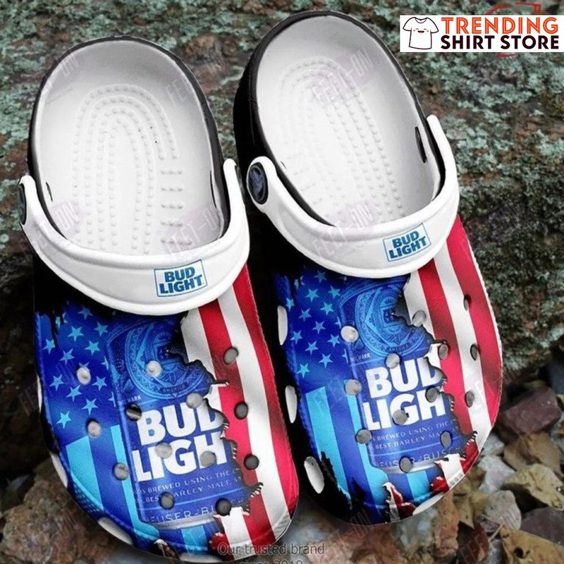 Classic US Flag Bud Light Crocs Clogs For Beer Fans Classic US Flag Bud Light Crocs Clogs For Beer Fans