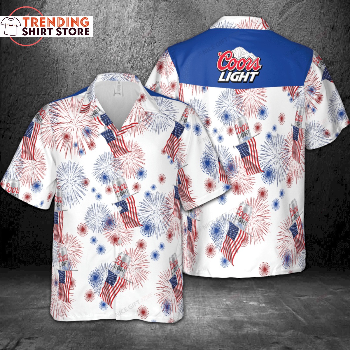 Coors Light Hawaiian Shirt American Flag Fireworks