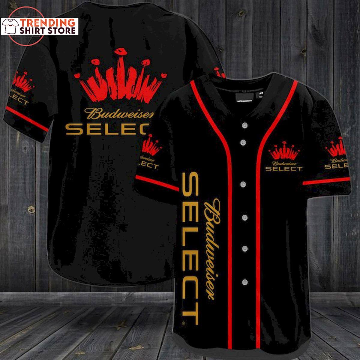 Cool Red Black Budweiser Select Baseball Jersey Cool Red Black Budweiser Select Baseball Jersey