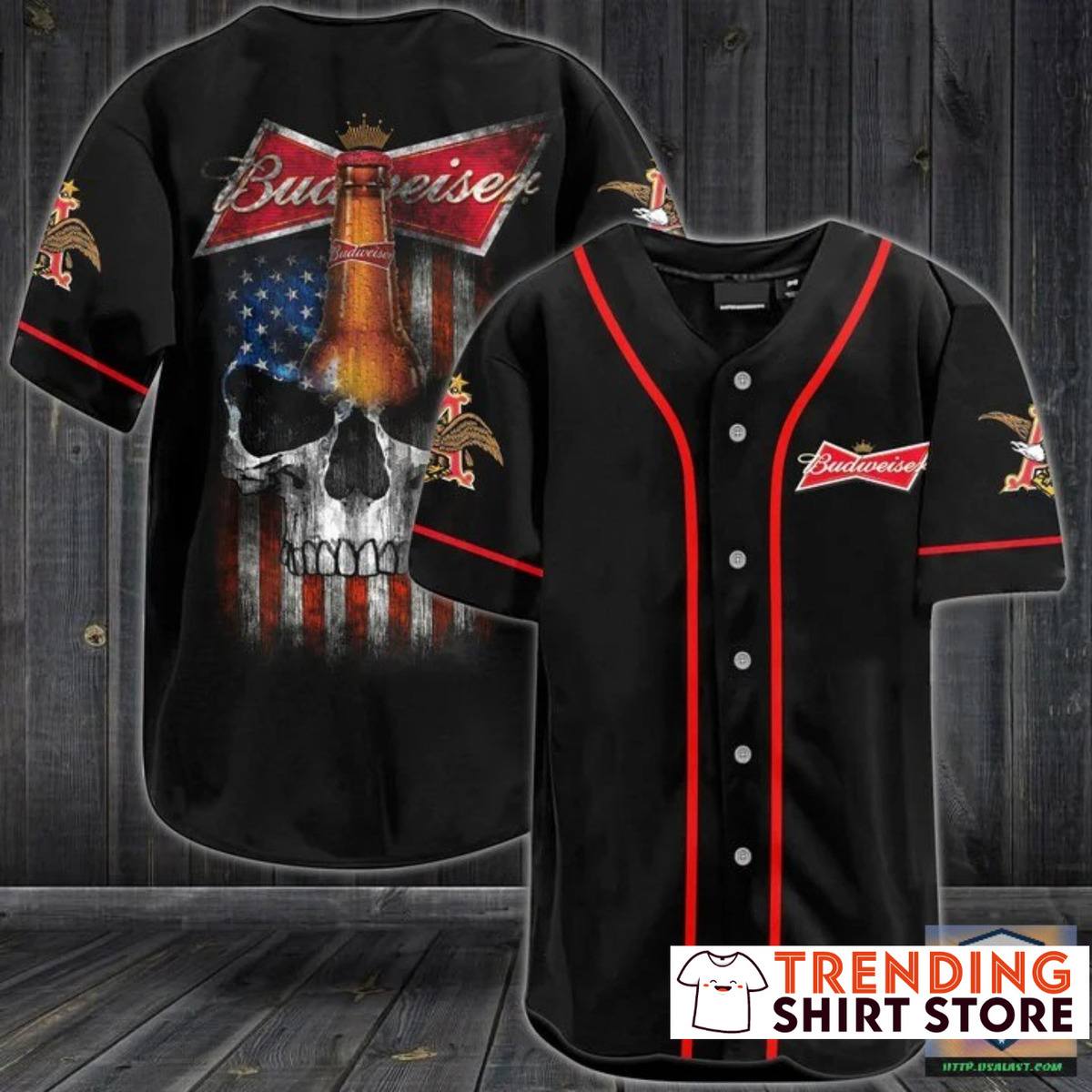 US Flag Punisher Skull Budweiser Beer Baseball Jersey