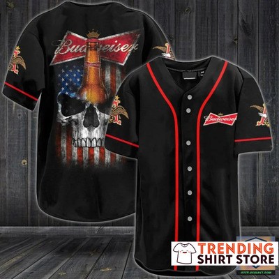 US Flag Punisher Skull Budweiser Beer Baseball Jersey US Flag Punisher Skull Budweiser Beer Baseball Jersey