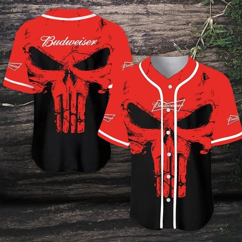 Budweiser Baseball Jersey Crazy Red Skull For Beer Lovers