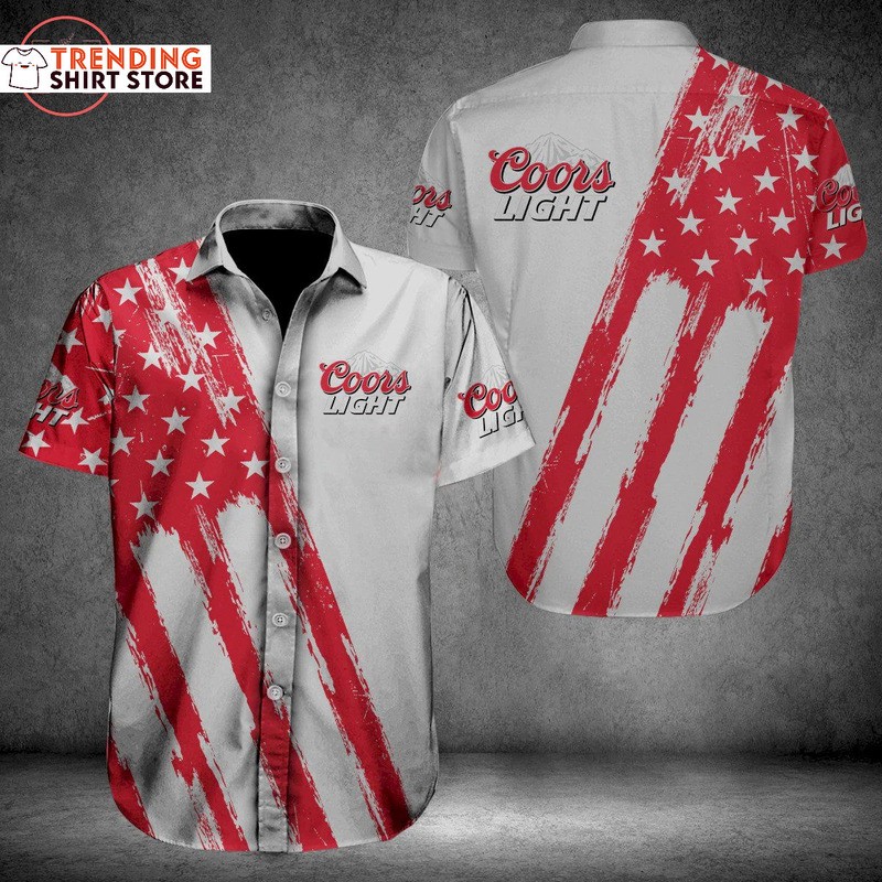 Coors Light Hawaiian Shirt Red US Flag For Beer Lovers Coors Light Hawaiian Shirt Red US Flag For Beer Lovers