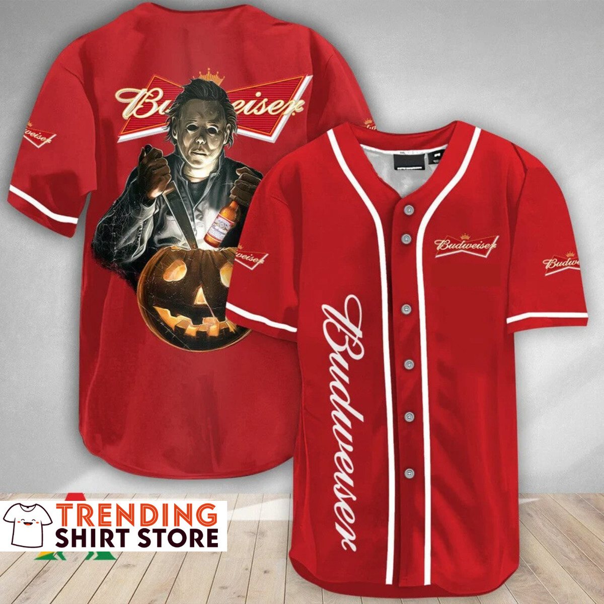 Michael Myers Loves Budweiser Beer Baseball Jersey