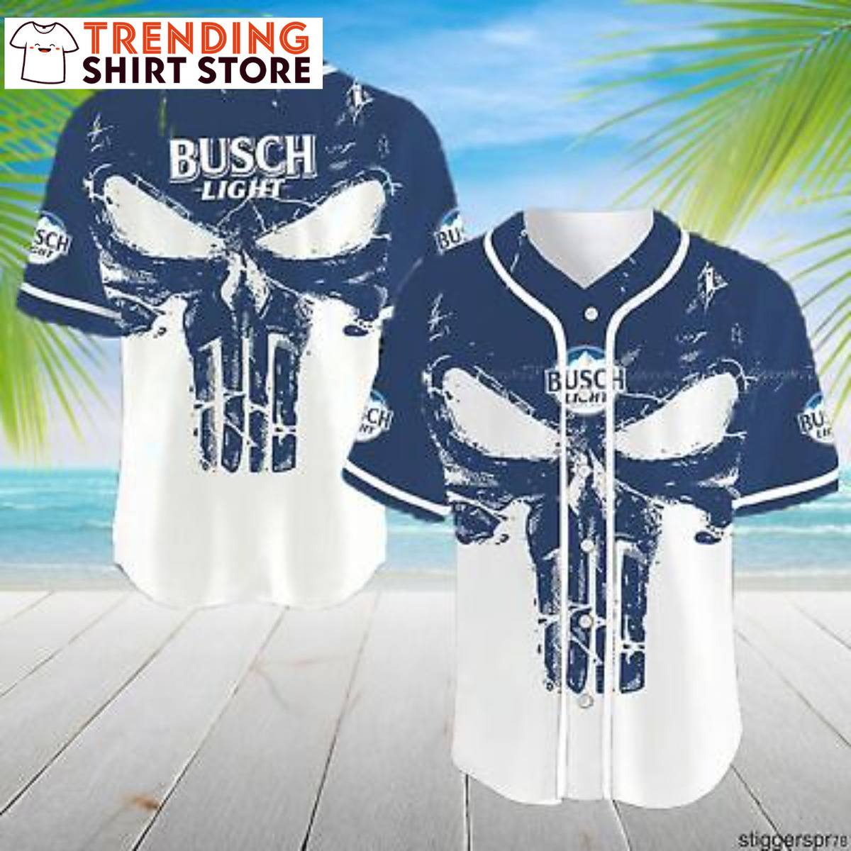 Busch Light Baseball Jersey Blue Retro Skull Busch Light Baseball Jersey Blue Retro Skull