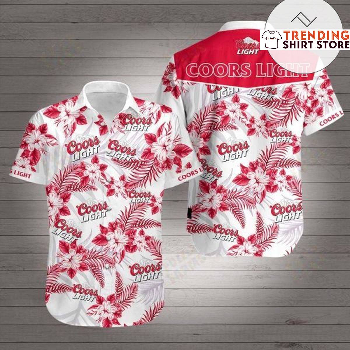 Coors Light Hawaiian Shirt Tropical Hibiscus Summer Holiday Gift