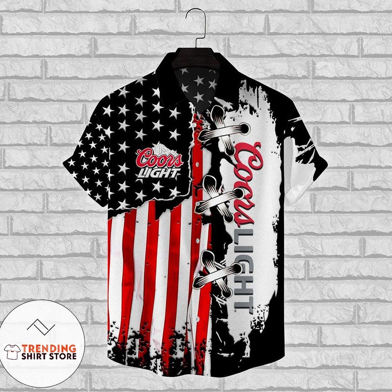 Coors Light Hawaiian Shirt US Flag Gift For Beer Drinkers Coors Light Hawaiian Shirt US Flag Gift For Beer Drinkers