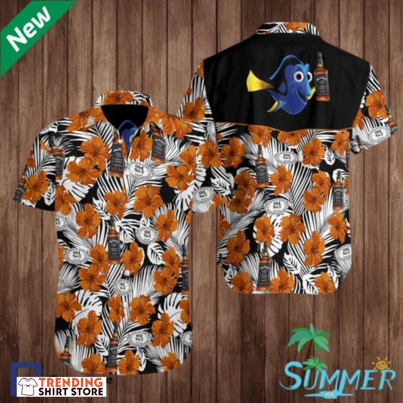 Jack Daniels Hawaiian Shirt Dory And Tropical Flowers