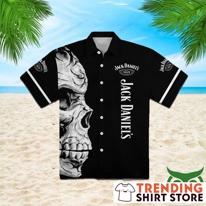 Jack Daniels Hawaiian Shirt Creepy Black And White Skull Jack Daniels Hawaiian Shirt Creepy Black And White Skull