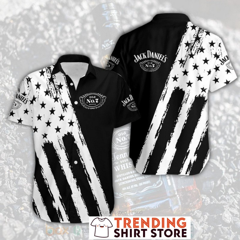 Jack Daniels Hawaiian Shirt Classic Black And White US Flag